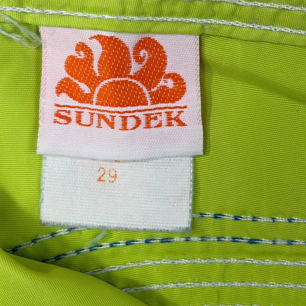 Sundek Mens Lime Green Board Shorts Size 29 Blue Rainbow Stripe Swim Trunks USA